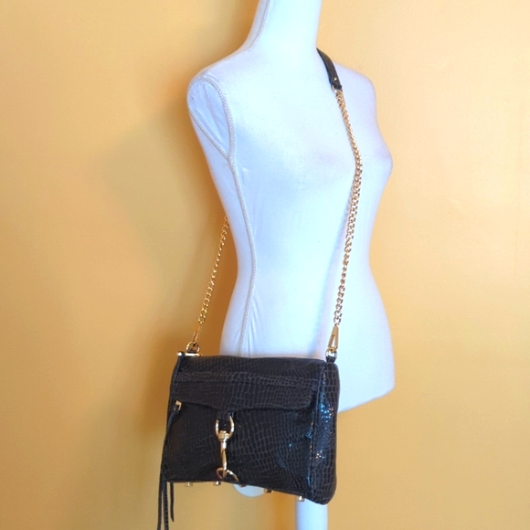 Rebecca Minkoff MAC Crocodile Embossed Black Leather Messenger Crossbody - Picture 16 of 16